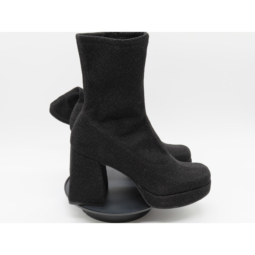 Abound Boots Womens Size 7.5 Black Platform Block Heel Ankle Zip Glitter Sparkle